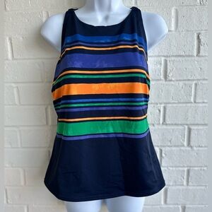 NWT Lands' End High Neck Strappy Back Deep Sea Painted Stripes Size 16W